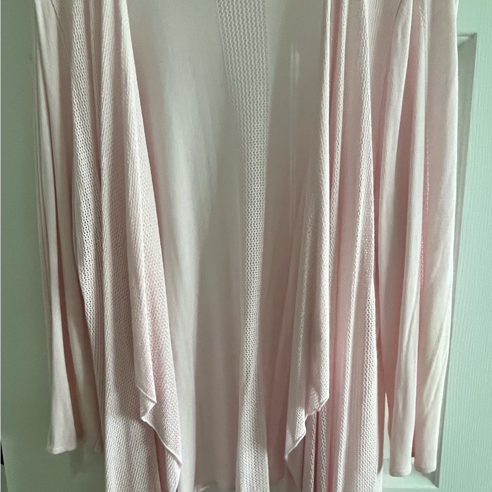 Elegant Pink Knit Cardigan with Cascading Panels